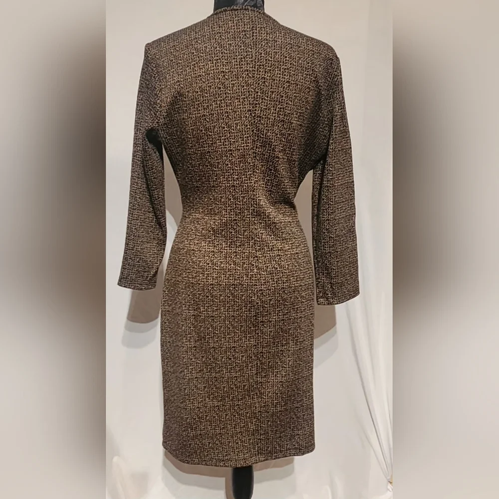 Calvin Klein Faux Wrap Sheath Dress In Brown And Black Size 4 - Picture 3 of 10